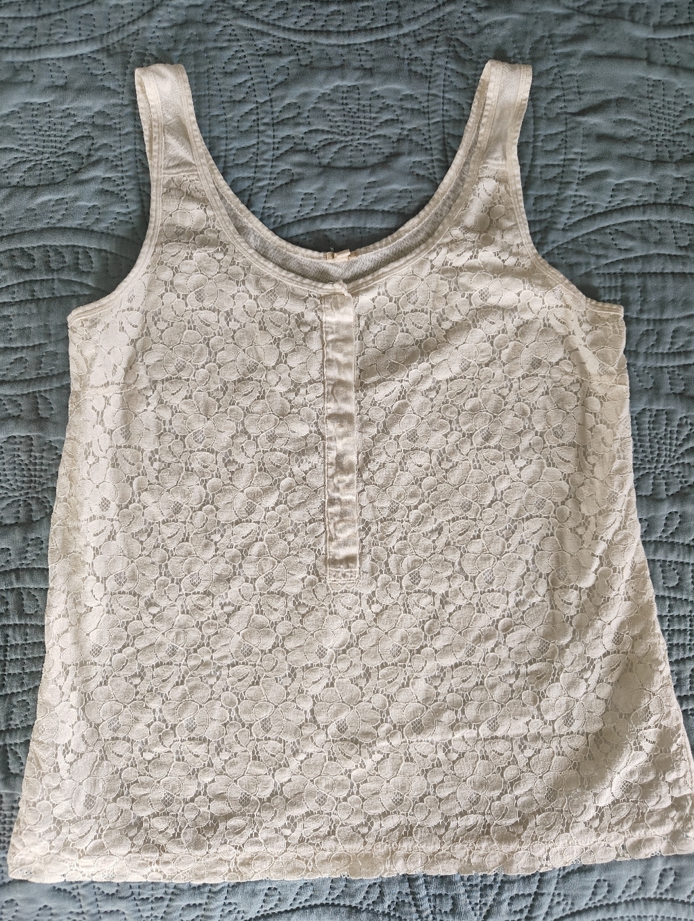 J. Crew White Lace Overlay Scoop Neck Top